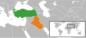 Mapa indicando localização do Iraque e da Turquia.