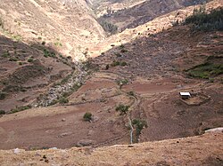 The Pampachakra valley. Its stream flows to Yanamayu, a tributary of the Marañón River.