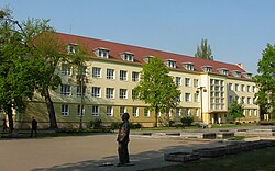 View of the building from the square