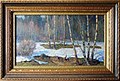 "Bosque de invierno" por Czeslaw Znamierowski, oleo sobre madera, 39.5 x 69.5 cm, 1970, Fondo de Arte Tamoikin