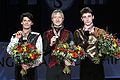 Podium des championnats d'Europe 2010 à Tallinn avec Evgeni Plushenko et Stéphane Lambiel