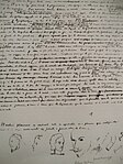 Manuscrit littéraire avec croquis préparatoires.