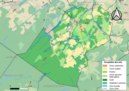 Carte des infrastructures et de l'occupation des sols de la commune en 2018 (CLC).