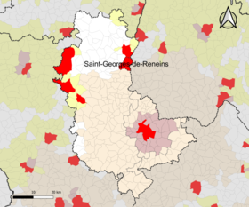 Localisation de l'aire d'attraction de Saint-Georges-de-Reneins dans la circonscription départementale du Rhône.