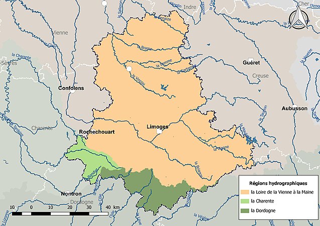 La Haute-Vienne est découpé en trois régions hydrographiques.