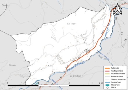 Carte en couleur présentant le réseau hydrographique de la commune