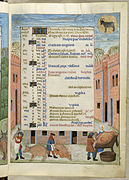 Illustration pour un mois de décembre, vers 1480.