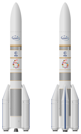 Illustration of the two Ariane 6 variants planned, A62 (left) and A64 (right)