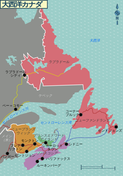 大西洋カナダの地図