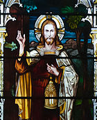 Stained glass of Jesus as "Light of the World", Church of St. Brendan, Bantry, Ireland Bantry Church of St. Brendan The Navigator Third North Window I am the Light of the World Detail 2009 09 09.jpg