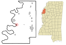 Beulahs läge i Bolivar County och countyts läge i Mississippi.