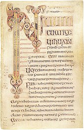 The beginning of the Gospel of Mark from the Book of Durrow. BookOfDurrowBeginMarkGospel.jpg