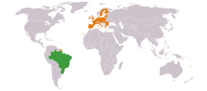 Mapa indicando localização do Brasil e da Europeia.