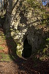 Höhlenportal der "Burghöhle in Wildenfels", die vermutlich als Kellerraum genutzt wurde (Januar 2012)