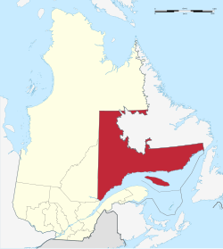 Map of Côte-Nord in relation to Quebec.