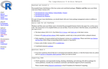 basic website homepage with mostly text in boxes and links in blue, with the title "The Comprehensive R Archive Network" at the top and the R programming language logo in the top left corner