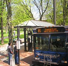 A New Haven Division bus in Downtown New Haven, near the Green CT bus342face.JPG