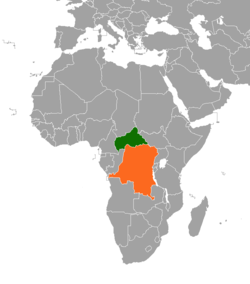 Карта с указанием местоположения Центральноафриканской Республики и Демократической Республики Конго