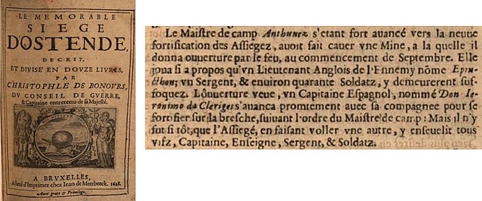 Een beschrijving van de dood van Jeroni Desclergue in Oostende in 1604.[93]