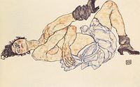 Liegender weiblicher Akt ("Desnudo reclinado"), de Egon Schiele.