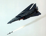 An F-14 launches an AIM-7 Sparrow.