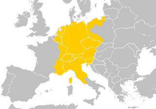 Het Rijk op zijn grootste omvang tijdens Hohenstaufen dynastie (1155-1268), vergeleken met de huidige grenzen.