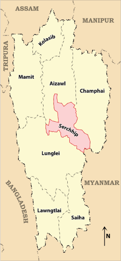 Location of Serchhip district in Mizoram