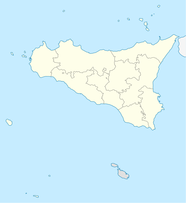 Mapa konturowa Sycylii, u góry nieco na lewo znajduje się punkt z opisem „Monreale”