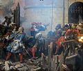 Jean Alaux (1786–1864): Die Musketiere bei der Erstürmung von Valenciennes 1677, Ölgemälde von 1837 (Versailles, Musée national des châteaux de Versailles et Trianon)