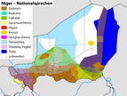 Karte Nigers mit den Sprachgebieten der zehn Nationalsprachen
