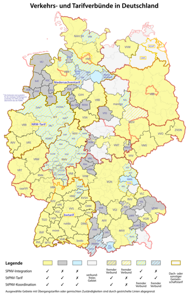 Karte der Verkehrsverbünde in Deutschland