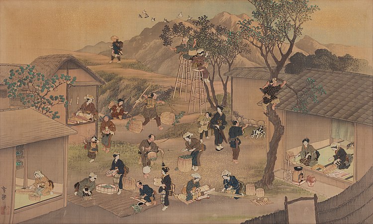 Японская шёлковая панель эпохи Мэйдзи