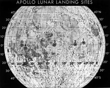 Карта Луны, показывающая перспективные места для Аполлона 11. Была выбрана площадка 2.