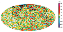 A model of short-wavelength features of Earth's magnetic field, attributed to lithospheric anomalies Magnetic Field Earth.png