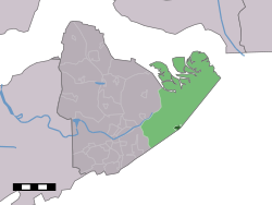 Центр города (темно-зеленый) и статистический район (светло-зеленый) Ньив-Намен в муниципалитете Хюльст.
