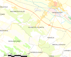 Mapa obce Villeneuve-la-Comptal