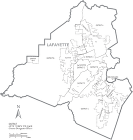 Kaart van Lafayette Parish