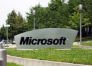 The Microsoft sign at the entrance of the Germ...
