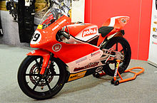 Red and White Moriwaki MD250H racing motorcycle two-fifty cc