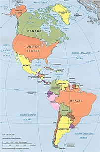 CIA political map of the Americas in an equal-...