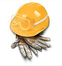 A hard hat and gloves: symbols of occupational safety and health