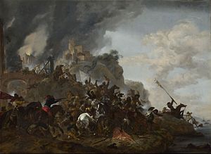 Sortie van de cavalerie vanaf een fort op een heuvel