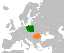 Карта с указанием местоположения Польши и Румынии