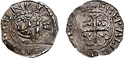Образец серебряного пенни, который чеканился Генрихом Шотландским в Карлайле