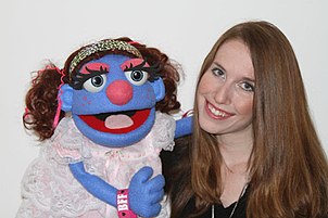 Leslie Madeline Fleming and Bleeckie, a character from a series of web videos.