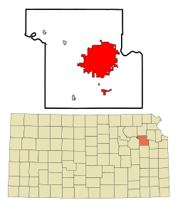 Shawnee County Kansas Incorporated and Unincorporated areas Topeka Highlighted.svg