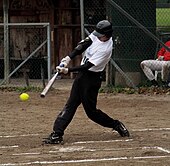 A batter swings at a pitch Softball batter vh.jpg