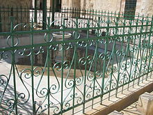 Closeup of the pool, enclosed by green banisters (handrails)