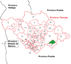 Vị trí của đô thị trong bang Tlaxcala