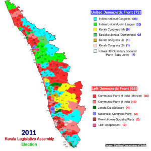 13th Assembly (2011) 2011 Kerala election result.svg
